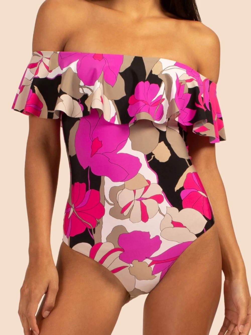 Trina Turk Lynx Gemini Off-the-Shoulder One Piece Swimsuit size 8